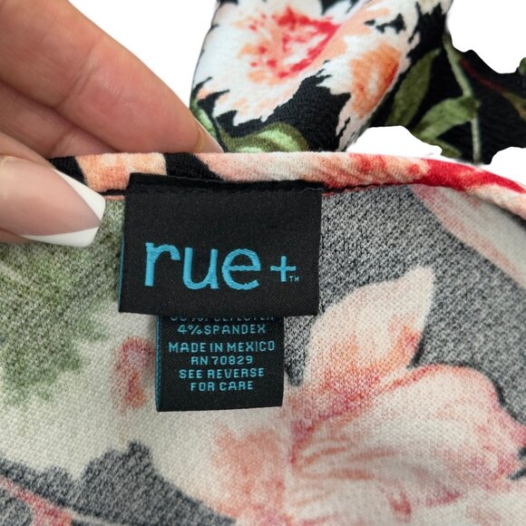Rue+ Womens Floral Wrap Style Dress 4X Short Sleeve Black & Multicolor Stretch - Picture 3 of 8